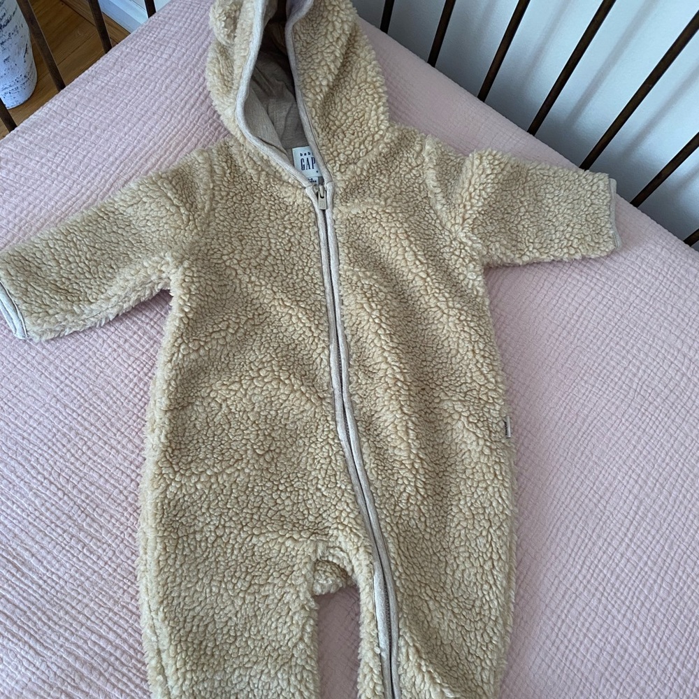 Baby gap camel teddy coverall.